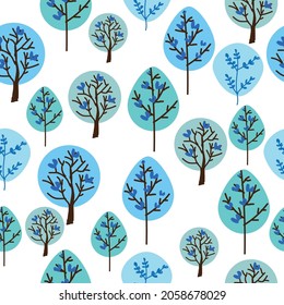 Hand drawn vector illustration. Seamless pattern with trees. Winter scene. Multiple usage.