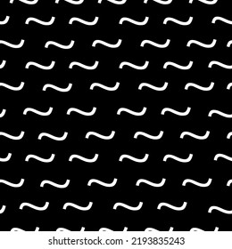 Ilustración vectorial dibujada a mano. Patrón sin brillo con línea blanca curvada simple sobre fondo negro. Adecuado para textiles, cerámica, estacionario. Minimalista, moderna y decorativa. 