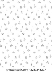 Hand drawn vector illustration. Seamless background for wrapping paper, baby clothes, cover design, interior. Stylish minimalist poster. Abstract black patterns on a white background with jellyfish.
