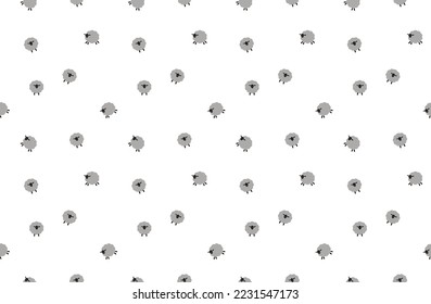 Hand drawn vector illustration. Seamless background for wrapping paper, baby clothes, cover design, interior. Stylish minimalistic poster. Abstract blue patterns on a white background with a sheep.