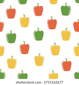 Dibujado a mano Ilustración vectorial Patrón de pimiento morrón sin fisuras con verduras de colores 