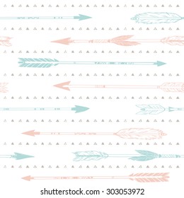 Hand drawn vector illustration. Seamless pattern with tribal arrows.