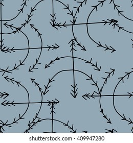 Hand drawn vector illustration. Seamless pattern with tribal arrows. Perfect for wallpapers, greeting cards, blogs, web page background and more.