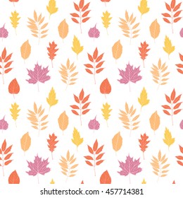 Hand drawn vector illustration. Seamless pattern with fall leaves. Forest background. Colors of Autumn
