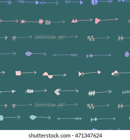 Hand drawn vector illustration. Seamless pattern with tribal arrows. Perfect for wallpapers, greeting cards, blogs, web page background and more.