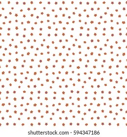 Hand drawn vector illustration. Seamless color background in blue and orange colors. Vector seamless pattern with small flower blossoms on a white background.