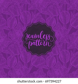 Hand drawn vector illustration Seamless pattern with decorative doodle tulips hand drawn in lines. Vector illustration