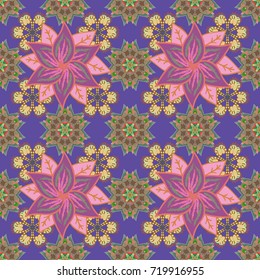 Hand drawn. Vector illustration. Seamless floral pattern in folk style with flowers, leaves.