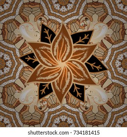 Hand drawn. Vector illustration. Seamless floral pattern in folk style with flowers, leaves.
