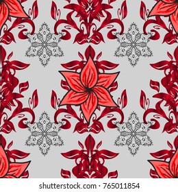 Hand drawn. Vector illustration. Seamless floral pattern in folk style with flowers, leaves.