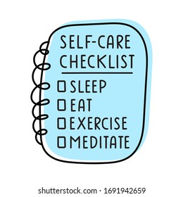 Hand drawn vector illustration - self-care checklist.