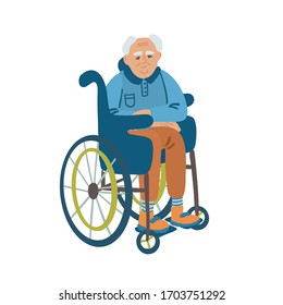 Hand drawn vector illustration of a senior man in a wheelchair isolated on white background. Great for design social issue posters. Old people theme.