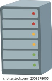 Ilustración vectorial dibujada a mano del servidor. Icono de almacenamiento de datos aislado sobre fondo blanco. Tecnología de TI, concepto de negocio. Objeto de Vector aislado, Clipart. Dispositivo electrónico moderno. Diseño plano.
