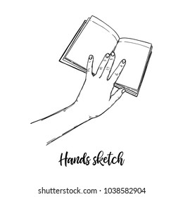Hand drawn vector illustration. Set of hand gestures, Man holds book. Sketch style. Perfect for business presentations, magazins, prints, posters etc