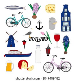 Hand drawn vector illustration set elements of Holland for decor