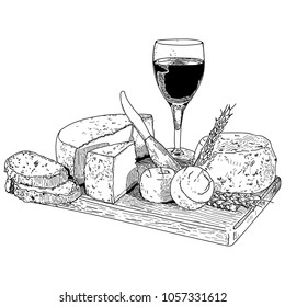 hand drawn vector illustration set of cheese