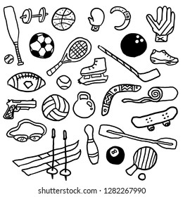 Hand drawn vector illustration set of fitness and sport sign and symbol doodles elements