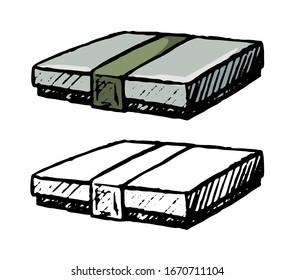   Ilustración vectorial dibujada a mano. Conjunto de contorno y dibujo de color aislado en blanco. Caja simple de metal. Elemento Doodles para diseño, tarjeta, impresión, adhesivo. Viñeta, boceto de tinta, grabado, estilo realista.