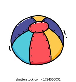 Hand drawn vector illustration. Set of contour and color drawing isolated on white. Colored inflatable beach ball. Doodle element for design, card, print, sticker.