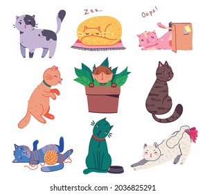 Hand drawn vector illustration set of cute Cat characters. Sketch Doodle style