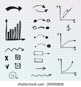 Hand drawn vector illustration - set of business arrow doodles. Vector.