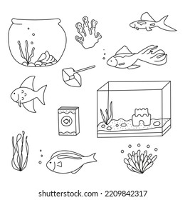 
Hand drawn vector illustration set of aquarium fish .Isolated on white background