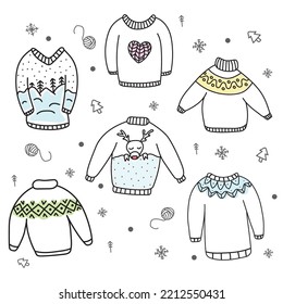 Hand drawn vector illustration set of a sweaters