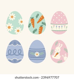 hand drawn vector illustration of a set of Easter design elements. Cute elements doodle collection in flat style. For poster, card, scrapbooking, invitation, graphic resource, social media, print