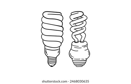 Hand drawn vector illustration set of light bulbs. Very suitable for depicting electricity, ideas, knowledge, education and others.