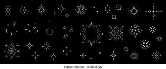 Hand drawn vector illustration set with the image of sparkling stars