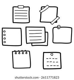Hand drawn vector illustration set of sticky notes