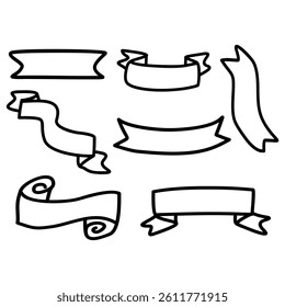 Hand drawn vector illustration set of ribbon banner icons