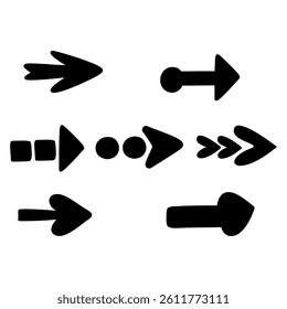 Hand drawn vector illustration set of type of black arrow icons