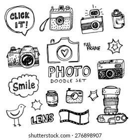 Hand Drawn Vector Illustration Set Of Photography Sign And Symbol Doodles Elements. 