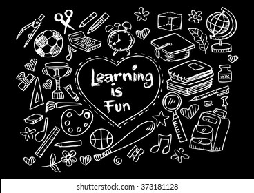 Hand drawn vector illustration set of school