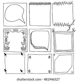 Hand drawn vector illustration. Set of black sketch frames. 