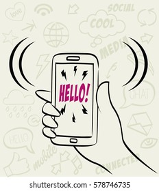 Hand drawn vector illustration set of social media sign and symbol