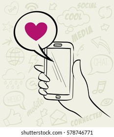 Hand drawn vector illustration set of social media sign and symbol