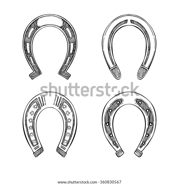 Hand Drawn Vector Illustration Set Horseshoes Stock Vector (Royalty ...