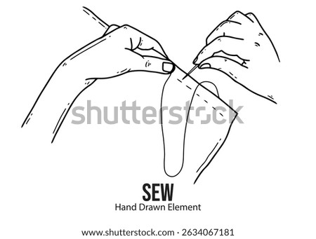 Hand drawn vector illustration of sewing activity by hand black outline, editable, simple, coloring page, tailor ornament.