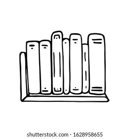 Hand drawn vector illustration. Shelf with books. Simple drawing, sketch. For decoration of bookstores, training classes.