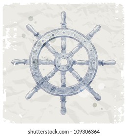 Hand drawn vector illustration - ship steering wheel