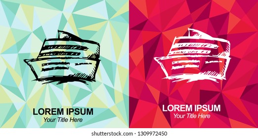 Hand Drawn Vector Illustration of Ship or Boat with Green and Red Polygon Geometric Background
