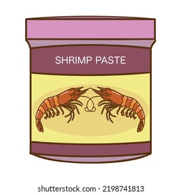 Ilustración vectorial dibujada a mano de pasta de camarón en frasco de plástico aislado en fondo blanco.