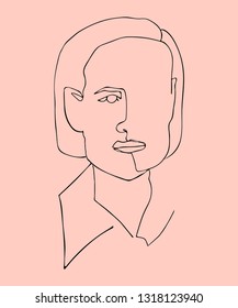 Hand drawn vector illustration of silhouette woman face. One continuous line. Modern abstract graphic.