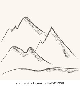Hand drawn vector illustration with silhouette of mountains