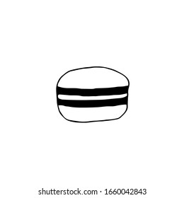   Handgezeichnete Vektorillustration. Die einfachen Silhouettenmakaroons. Doodle-Stil Bild, Form, Skizze. Schwarze Linien auf Weiß. Cute Zeichnung für die Dekoration, Café-Menü.