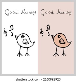 Hand drawn vector illustration of a singing bird, doodle style