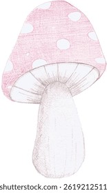 hand drawn vector illustration of a single big mushroom using pencil color and pastel color palette. isolated on white background For decoration, poster, merchandise, and pattern