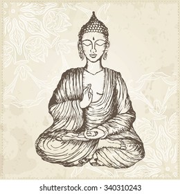 Hand drawn vector illustration of Sitting Buddha.